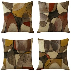 couch pillows for iiving room set of 4 ,brown and blue decorative throw pillow covers 18x18 inch geometric abstract arts linen pillowcase cushion cases (abstract arts)