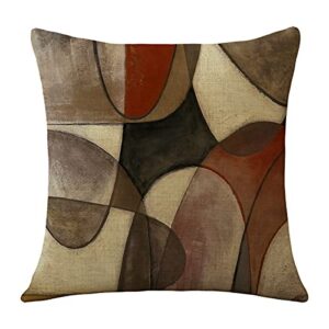 Couch Pillows for Iiving Room Set of 4 ,Brown and Blue Decorative Throw Pillow Covers 18x18 Inch Geometric Abstract Arts Linen Pillowcase Cushion Cases (Abstract Arts)