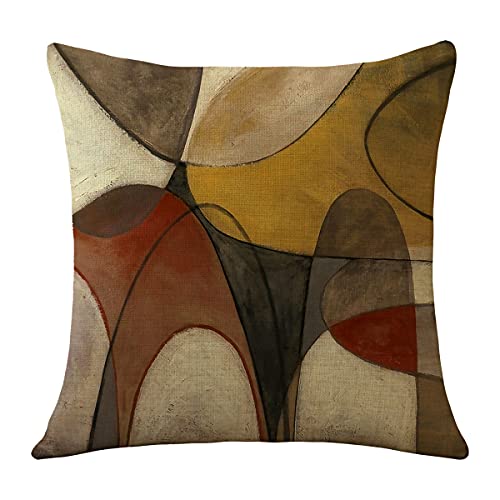 Couch Pillows for Iiving Room Set of 4 ,Brown and Blue Decorative Throw Pillow Covers 18x18 Inch Geometric Abstract Arts Linen Pillowcase Cushion Cases (Abstract Arts)