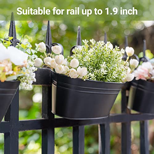 Dahey Metal Iron Hanging Flower Pots for Railing Fence Hanging Bucket Pots Countryside Style Window Flower Plant Holder with Detachable Hooks Home Decor,Black,3 Pcs