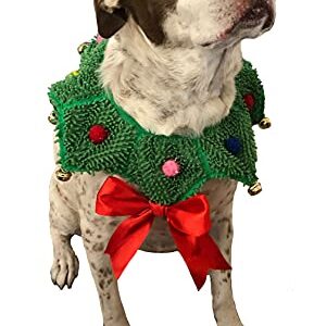 ComfyCamper Christmas Wreath Neck Scrunchie Dog Costume for Small Medium and Large Dogs Puppies and Cats, Small, Green