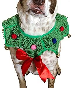 ComfyCamper Christmas Wreath Neck Scrunchie Dog Costume for Small Medium and Large Dogs Puppies and Cats, Small, Green