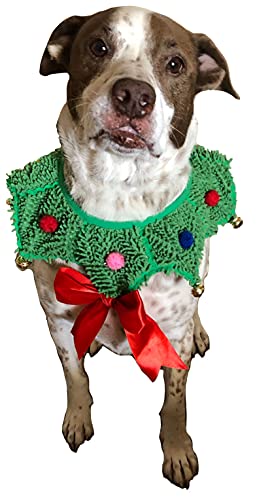 ComfyCamper Christmas Wreath Neck Scrunchie Dog Costume for Small Medium and Large Dogs Puppies and Cats, Small, Green