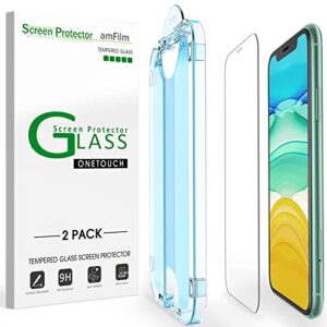 amfilm onetouch glass screen protector for iphone 11, iphone xr (6.1") with easy installation kit, tempered glass, 2 pack