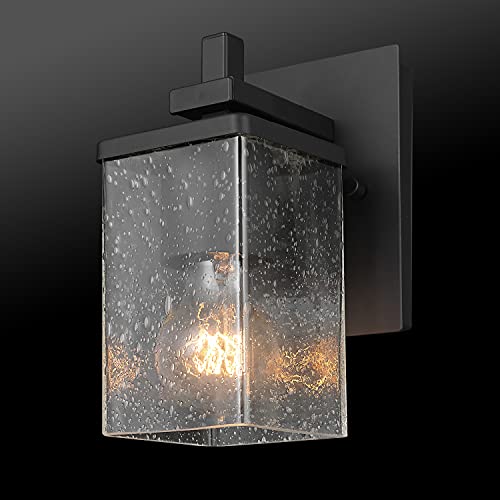 Globe Electric 51856 Wall Sconce Vanity, Matte, Seeded Glass Shade, Dakota (Black, 1-Light)