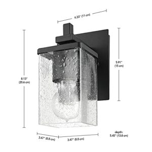 Globe Electric 51856 Wall Sconce Vanity, Matte, Seeded Glass Shade, Dakota (Black, 1-Light)