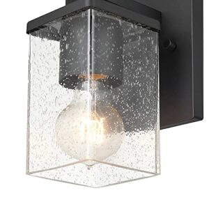 Globe Electric 51856 Wall Sconce Vanity, Matte, Seeded Glass Shade, Dakota (Black, 1-Light)