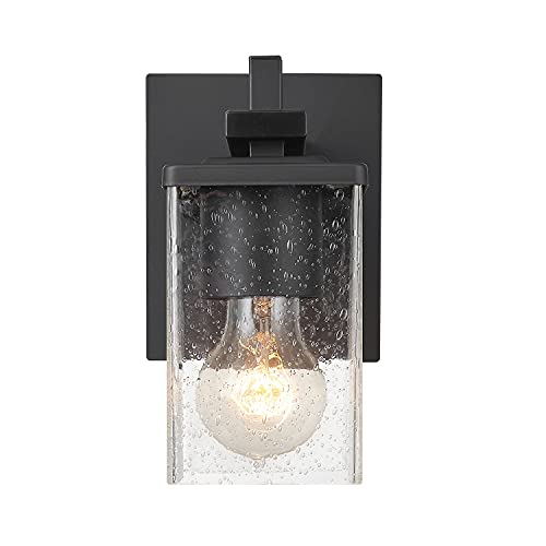 Globe Electric 51856 Wall Sconce Vanity, Matte, Seeded Glass Shade, Dakota (Black, 1-Light)