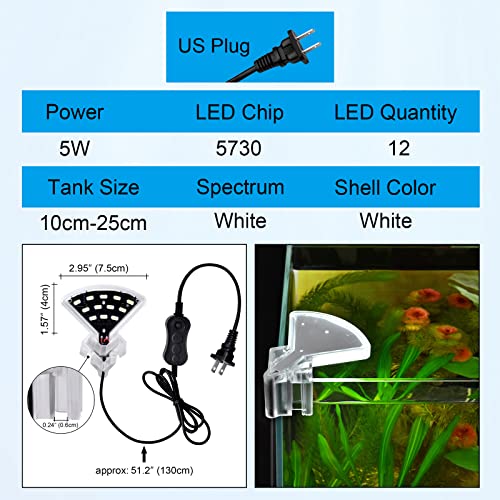 WEAVERBIRD Aquarium Light M3 Fan Shape Fish Tank LED Light 5W 12 LED Planted Clip Lamp for 4-10Inch 6mm Thick Fish Tanks