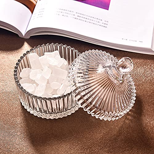 FTOF Glass Candy Storage Box Clear Sugar Dish With Lid Crystal Covered Candy Bowl Apothecary Food Buffet Container Holder, 250ml