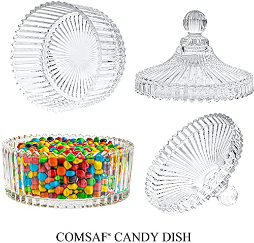 FTOF Glass Candy Storage Box Clear Sugar Dish With Lid Crystal Covered Candy Bowl Apothecary Food Buffet Container Holder, 250ml