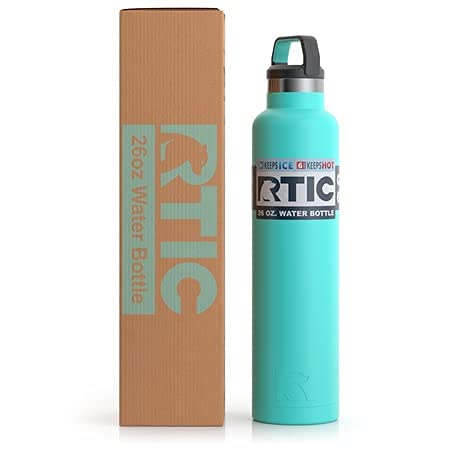 RTIC 26 oz Vacuum Insulated Water Bottle, Metal Stainless Steel Double Wall Insulation, BPA Free Reusable, Leak-Proof Thermos Flask for Hot and Cold Drinks, Travel, Sports, Camping, Teal