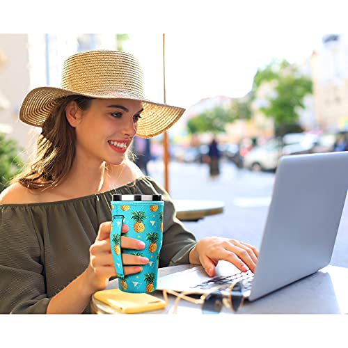 4 Pieces Iced Coffee Cup Sleeves Reusable Neoprene Insulated Sleeves Drink Sleeve Holder with Handle Cup Cover Holder for 30 oz Coffee Beverage Milk Water Cold Hot Drinks, Hawaiian Style