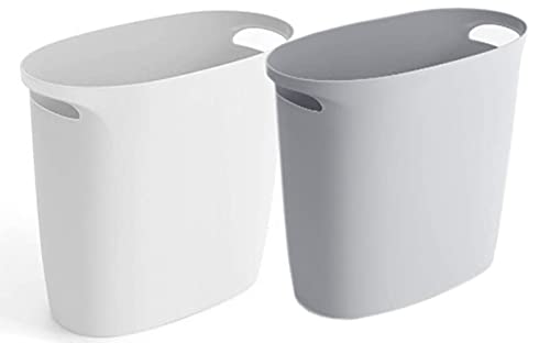 Feiupe 4 Gallon Small Trash Can Bathroom Wastebasket Garbage Can for Kitchen Office Bathroom Bedroom (White+Gray, 4 Gallon(2 Pack))
