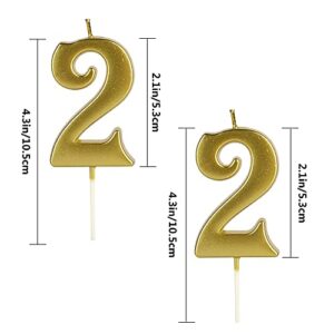 Gold 22nd & 2nd Number Birthday Candles for Cake Topper, Number 22 2 Glitter Premium Candle Party Anniversary Celebration Decoration for Kids Women or Men