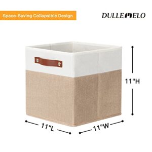 DULLEMELO 11 inch Cube Storage Bins,Fabric Storage Cubes for Organizing,Collapsible Foldable Linen Canvas Closet Storage Bins for Shelves Closet Bedroom Toys Home Office(White&Khaki)