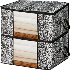 clozzers large organization and storage bag with reinforced handles, clear window, and sturdy zipper. for clothing, comforters, and bedding, dorm room organizer set of 2 - animal print black
