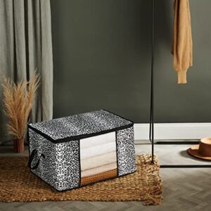 CLOZZERS Large Organization and Storage Bag with Reinforced Handles, Clear Window, and Sturdy Zipper. For Clothing, Comforters, and Bedding, Dorm Room Organizer Set of 2 - Animal Print Black