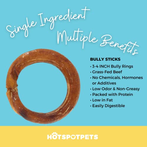 hotspot pets Bully Stick Rings for Dogs - Premium All Natural Long Twisted Beef Pizzle Dog Chew Treats - Grain Free Fully Digestible Rawhide Alternative -Thick Chew Circles (5 Pack)