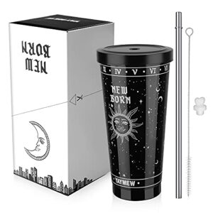 insulated 24oz stainless steel witch witchy tumbler with straw gothic goth travel coffee cup vacuum water bottle simple modern kitchen decor mug for thanksgiving christmas gift travel thermos 750ml