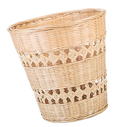 Cabilock Woven Woven Storage Baskets Waste Basket Trash Can Wastebasket Garbage Container Bamboo Laundry Hamper Basket for Bathroom Kitchen Home Woven Storage Bins Office Woven Rubbish Container