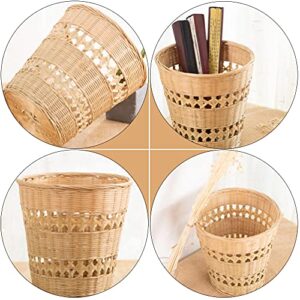 Cabilock Woven Woven Storage Baskets Waste Basket Trash Can Wastebasket Garbage Container Bamboo Laundry Hamper Basket for Bathroom Kitchen Home Woven Storage Bins Office Woven Rubbish Container