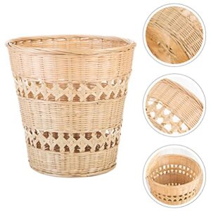 Cabilock Woven Woven Storage Baskets Waste Basket Trash Can Wastebasket Garbage Container Bamboo Laundry Hamper Basket for Bathroom Kitchen Home Woven Storage Bins Office Woven Rubbish Container