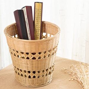 Cabilock Woven Woven Storage Baskets Waste Basket Trash Can Wastebasket Garbage Container Bamboo Laundry Hamper Basket for Bathroom Kitchen Home Woven Storage Bins Office Woven Rubbish Container