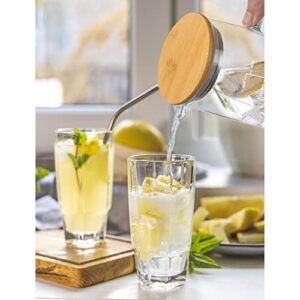 ZRRHOO Glass Pitcher with Bamboo Lid and Spout, 52oz/1500ml Clear Water Pitcher with Scale Line and Brush, Heat Resistant Carafe for Iced Tea, Cold Brew, Juice, Sangria, Lemonade, and More