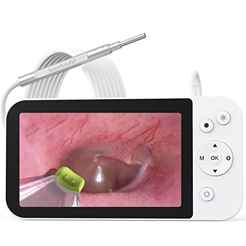 Digital Otoscope with Light, Ear Camera with Ear Wax Removal Tool, ScopeAround Ear Cleaning Camera with 5" Screen for Kids, Adults & Pets, Ear Scope, 32GB Card Supports Photo and Video Recording.