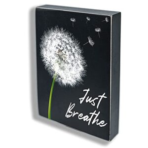 Maoerzai Just Breathe Wall Art Dandelion Sign, Wooden Box Sign Office Desk Decor, Rustic Farmhouse Home Decor for Bathroom Living Room Kitchen Sign. (6 X 8 X 1.2 inch, Black - Dandelion-3)