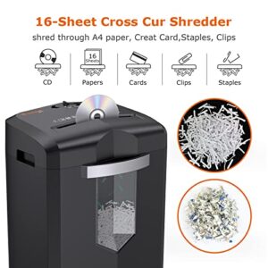 Bonsaii 16-Sheet Paper Shredder for Office, 40-Minute Home Office Heavy Duty Shredder, Crosscut Shredders for CD, Credit Card, Mails, Staple, Clip, with 4 Casters & 5.3 Gal Pullout Basket (C267-A)