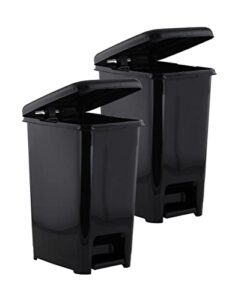 superio 2.5 gal slim step on pedal plastic trash can, 2 pack waste bin for under desk, office, bedroom, bathroom- 10 qt, black