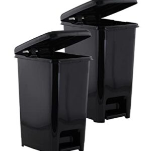 Superio 2.5 Gal Slim Step On Pedal Plastic Trash Can, 2 Pack Waste Bin for Under Desk, Office, Bedroom, Bathroom- 10 Qt, Black