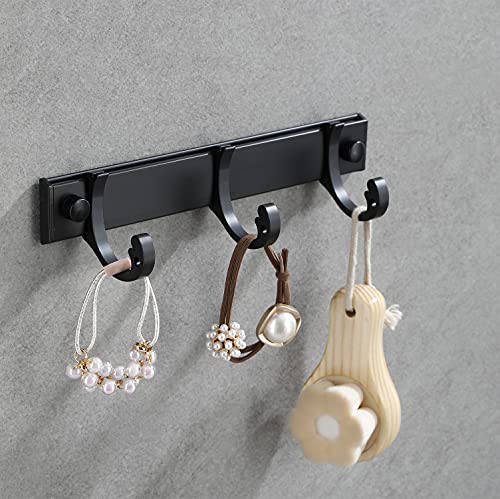 Geobella Coat Hooks Wall Mounted with 3 Rail Silding Hooks for Hanging Coats Purse Clothes Jacket Backpack Entryway Bathroom，Black