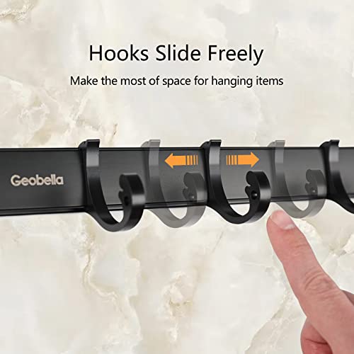 Geobella Coat Hooks Wall Mounted with 3 Rail Silding Hooks for Hanging Coats Purse Clothes Jacket Backpack Entryway Bathroom，Black