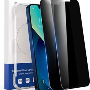 Syncwire Privacy Screen Protector for iPhone 13/13 Pro/14 (6.1'') - 2 Pack Anti Spy Tempered Glass Easy Installation Frame, 9H Hardness, Shatterproof, Bubble Free Private Tempered Glass - Black