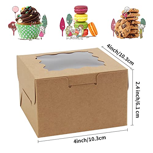 OAMCEG 100 PCS Bakery Boxes with Window and Stickers 4x4x3 Inch Individual Cupcake Boxes Pastry Boxes Cookie Boxes Small Cake Boxes Carrier Holders Containers for Packaging, Mini Dessert Boxes