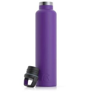 rtic 26 oz vacuum insulated water bottle, metal stainless steel double wall insulation, bpa free reusable, leak-proof thermos flask for hot and cold drinks, travel, sports, camping, majestic purple