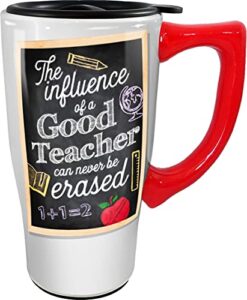 spoontiques - teacher ceramic travel mug - coffee cup for coffee, tea, hot chocolate, and holiday gifts, 18 oz