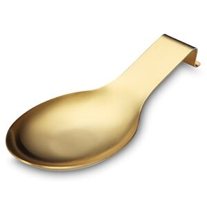 matte gold spoon rest, stainless steel spoon holder for stove top, kitchen utensils holder for ladles, tongs, spatula, stove spoon holder, pot lid holder, dishwasher safe (1pc-9.5 inch)