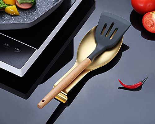 Matte Gold Spoon Rest, Stainless Steel Spoon Holder for Stove Top, kitchen utensils Holder for Ladles, Tongs, Spatula, Stove Spoon Holder, Pot Lid Holder, Dishwasher Safe (1PC-9.5 Inch)