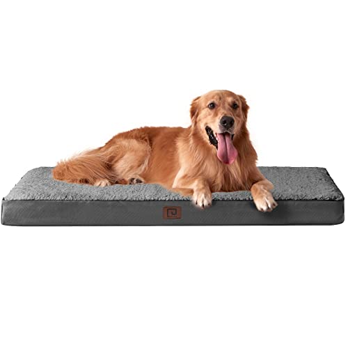 EHEYCIGA Washable Dog Beds for Large Dogs, Large Dog Bed with Removable Cover for Crate, Orthopedic Foam Pet Bed Dog Mat Mattress Cushions for Large Dogs, Grey