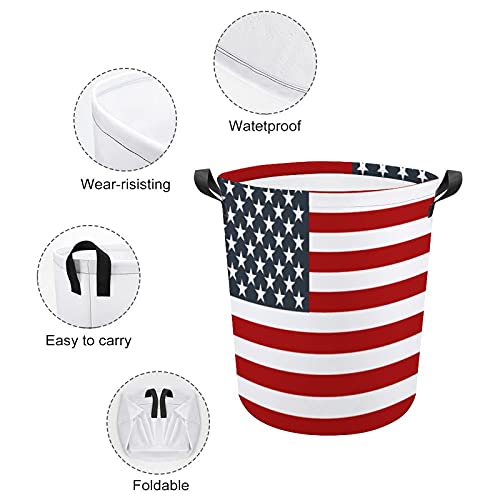 Patriotic American Flag Red White Blue Laundry Hamper Laundry Basket Dirty Clothes Bag Foldable Bucket Washing Bin Toys Storage Organizer for College Dorms, Kids Bedroom,Bathroom