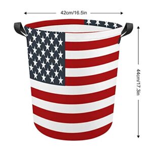 Patriotic American Flag Red White Blue Laundry Hamper Laundry Basket Dirty Clothes Bag Foldable Bucket Washing Bin Toys Storage Organizer for College Dorms, Kids Bedroom,Bathroom