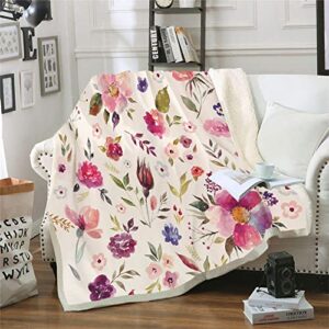 wildflowers floral throw blanket colorful watercolor poppy cornflower and chamomile decorative soft warm cozy blanket plush throws ​blankets (59" x 79")
