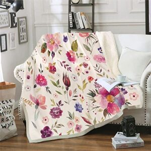 Wildflowers Floral Throw Blanket Colorful Watercolor Poppy Cornflower and Chamomile Decorative Soft Warm Cozy Blanket Plush Throws ​Blankets (59" x 79")