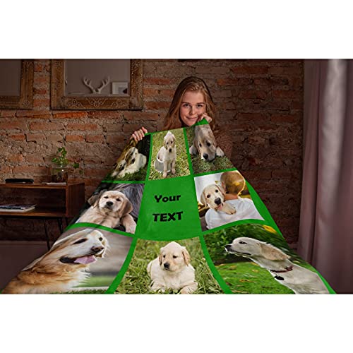 Custom Blanket with 8 Photo and Text Customized Flannel Throw Blanket Personalized Blanket Family Birthday Wedding Gift Sofa Bedroom Living Room 120"x90"