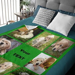 Custom Blanket with 8 Photo and Text Customized Flannel Throw Blanket Personalized Blanket Family Birthday Wedding Gift Sofa Bedroom Living Room 120"x90"