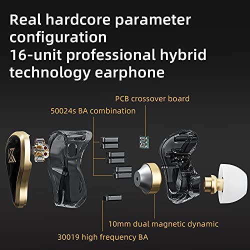 topssale KZ ZAS 7BA+1DD in Ear Earphone 16 Unit Hybrid Technology Flagship Earphone Monitor Headphones 8Core Cable Music Sport Earphone (with Mic, Black)